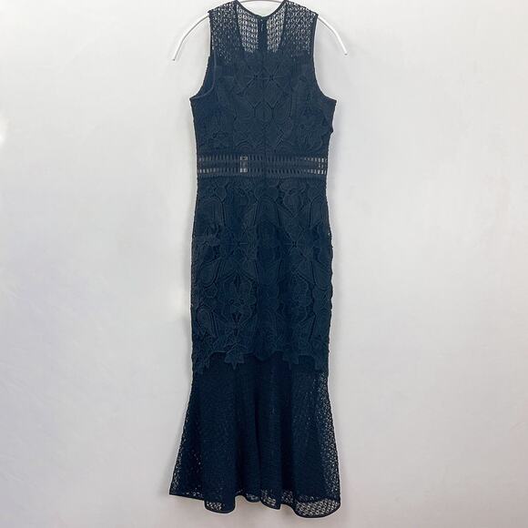 Jonathan Simkhai Black Lace & Crochet Corded Fluted Midi Dress, Sz 0 NWT - Picture 5 of 9